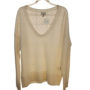 NWT Club Monaco Cashmere Sweater Cream Long Sleeve V Neck Knit Pullover Large